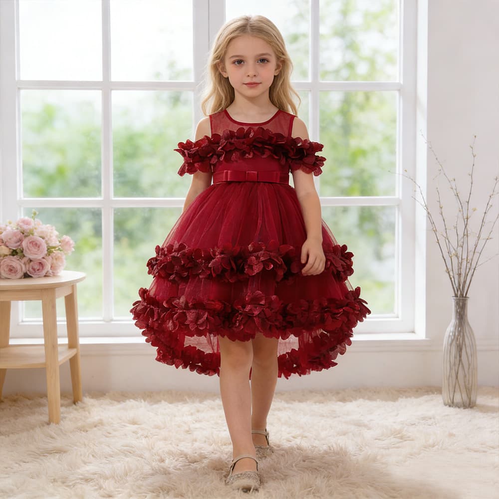 New infant tuxedo skirt baby one-year-old one-shoulder flower tail skirt girls birthday party catwalk dress