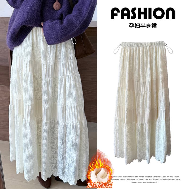 Maternity Half Skirt, Lady Style, Thickened Brushed Lace Half Skirt, 2025 Korean Version Versatile Casual Youthful A-Line Skirt for Women