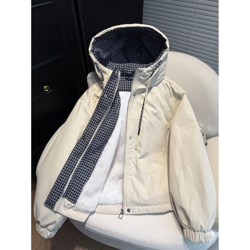Premium Hooded Fleece-Lined Thick Workwear Jacket for Women Winter New Loose Warm Short-Friendly Parka