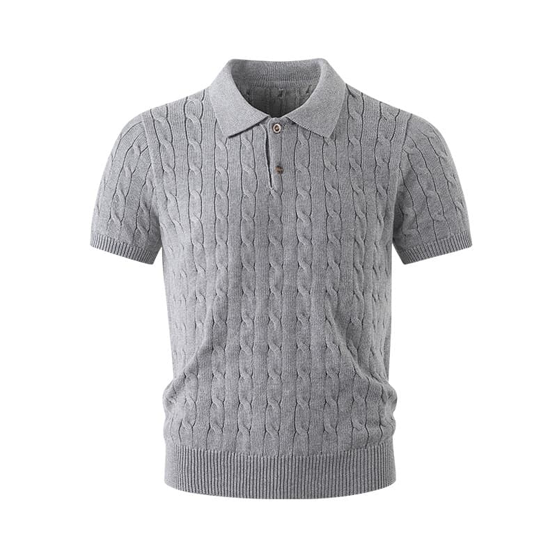 Men's Polo Shirt Short Sleeve Turn-Down Collar Vintage Loose Summer Cool Feeling Old Money Style Knit Top Jacquard T-Shirt Trendy