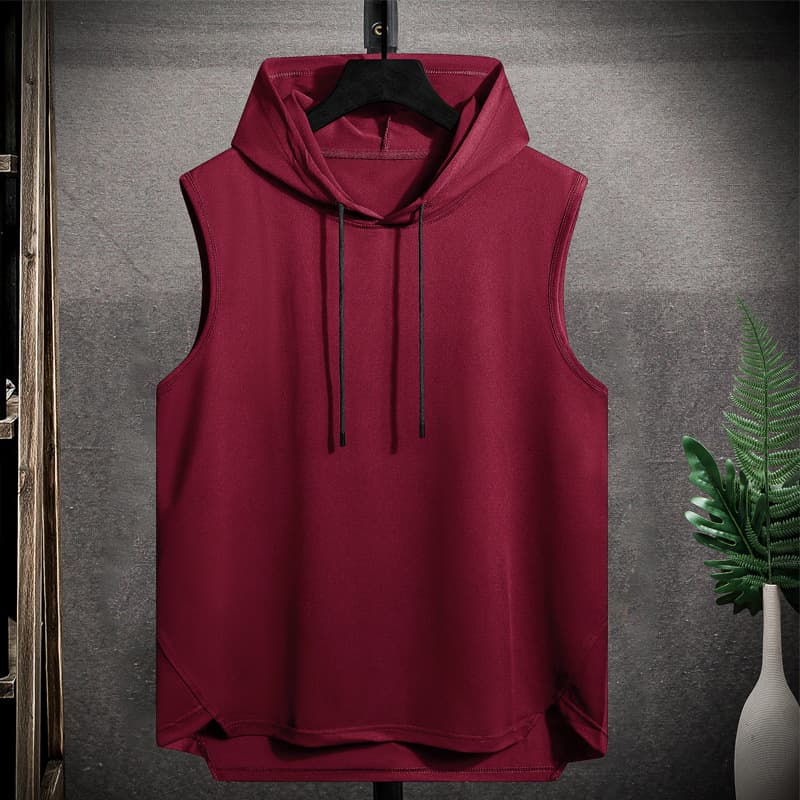 【XS-XXL】European Size Cross-Border Men's Summer Hooded Sports Vest Thin Breathable Sleeveless Running Vest T