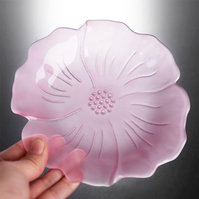 F10 Crystal Glass Petal Teapot Stand, Glass Tea and Snack Plate, Fruit Plate, Dessert Plate, Tea Set, Teapot Mat
