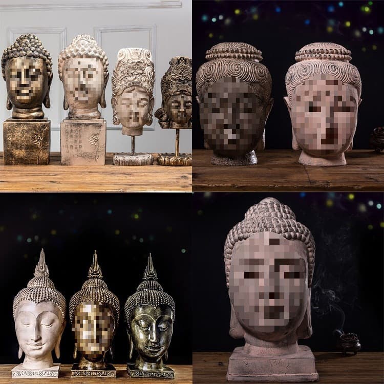 Creative New Chinese Zen Buddha Head Decoration, Thai Style, for Entryway, TV Cabinet, Office, SPA, Tattoo Shop