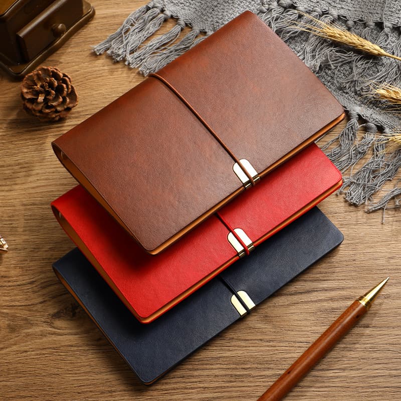 a6 retro strap notebook customized soft leather loose-leaf imitation leather diary meeting book pattern logo customization