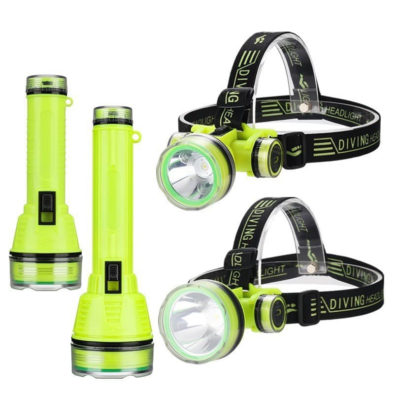 Ipx8 Grade Waterproof Diving Headlight Underwater Fishing Strong Light Flashlight Rechargeable Long Life Head-Mounted Lighting