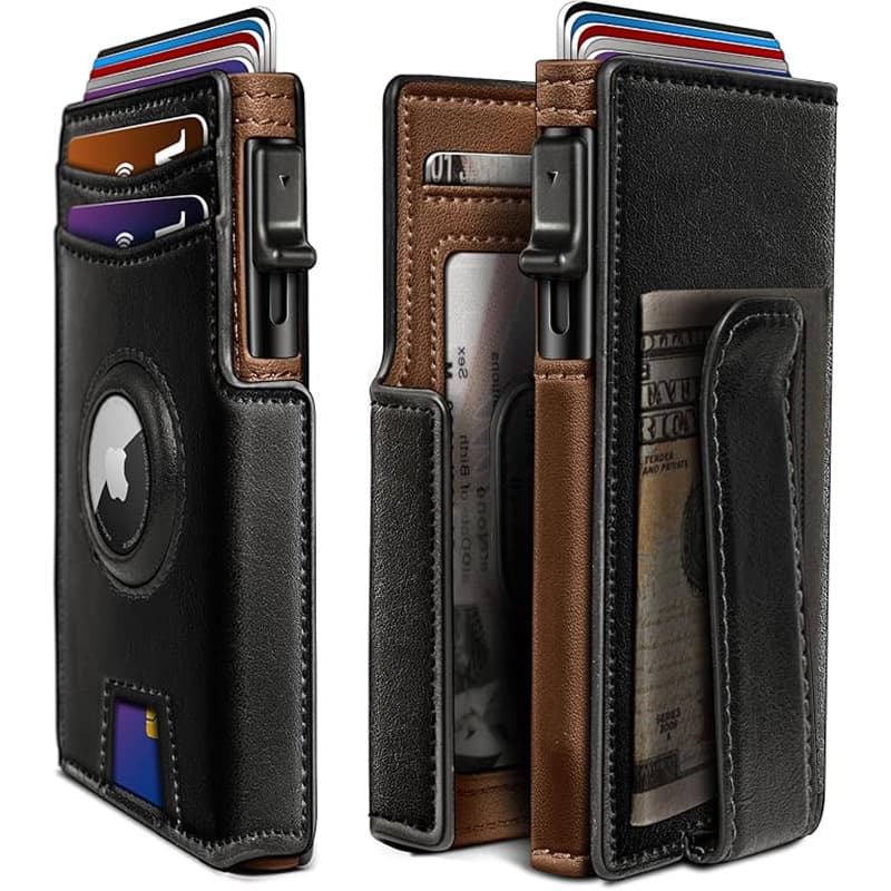 Cross-border Ultra-thin Magnetic Flip Men's Wallet with Airtag, Color Contrast Ultra Fiber, RFID Anti-theft, Large Capacity Men's Wallet