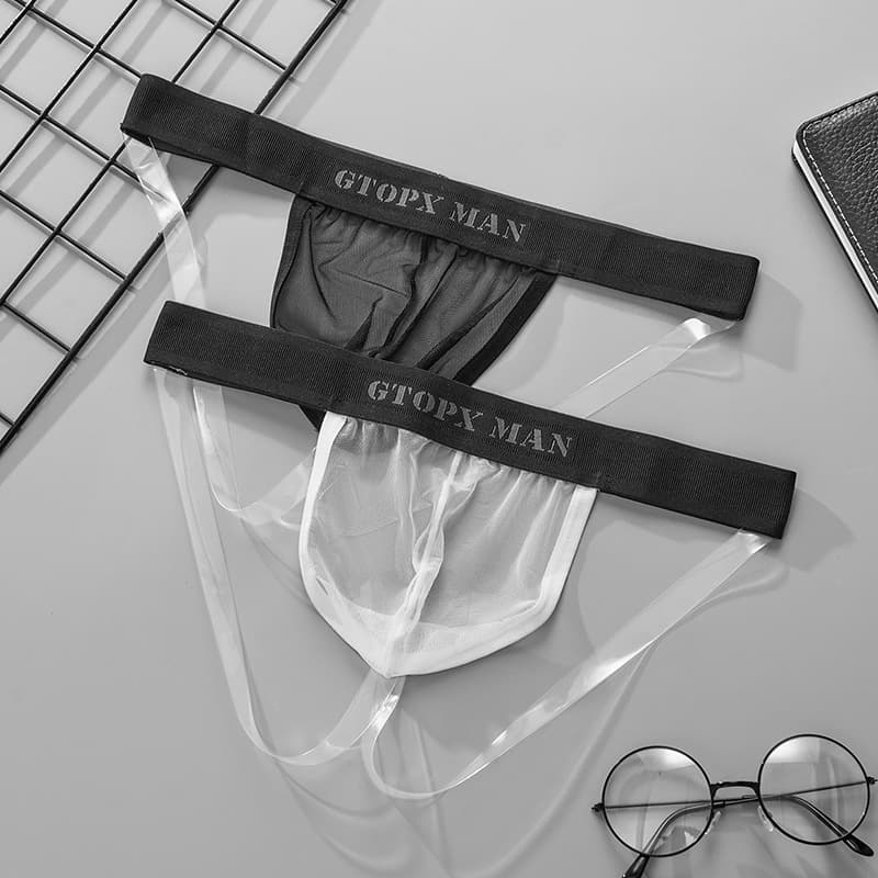 GTOPXMAN men's live broadcast room sexy double thong mesh ice silk thong back empty sexy underwear for men