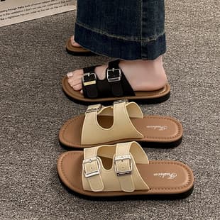 Birkenstock Sandals for Women Summer New Fairy Style with Dress Flat Beach Buckle Sandals Seaside Flat Sandals