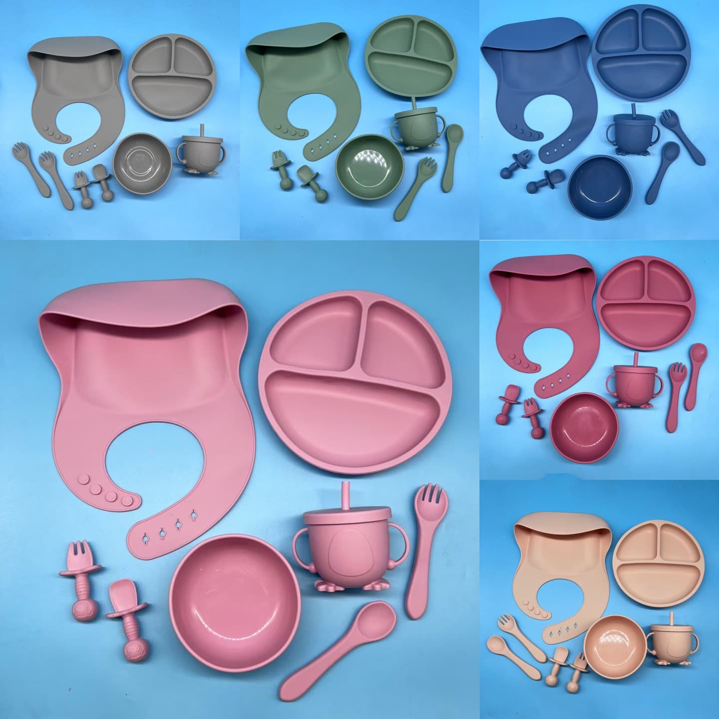 Cross-border Best-selling Children's Silicone Weaning Plate Bowl 8-Piece Anti-fall Feeding Utensil Set