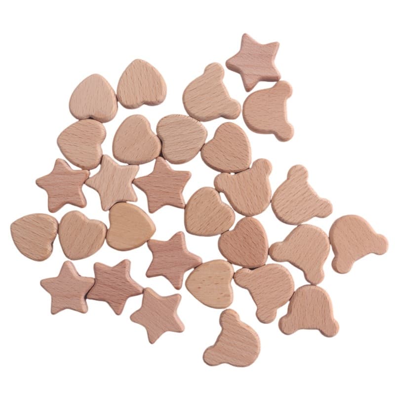 Baby Cartoon Beech Wood Heart Star Teething Beads DIY Accessories Pacifier Chain Teether Bracelet Teething Stick