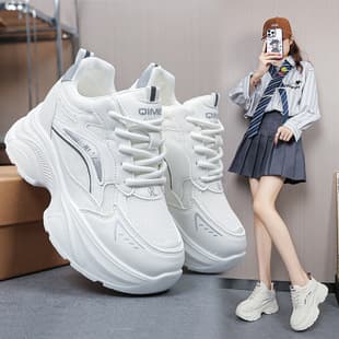 Inner Height Increase Dad Sneakers Petite Lightweight Casual Sports Shoes Summer Versatile Platform Women's Shoes Hollow Mesh White Sneakers