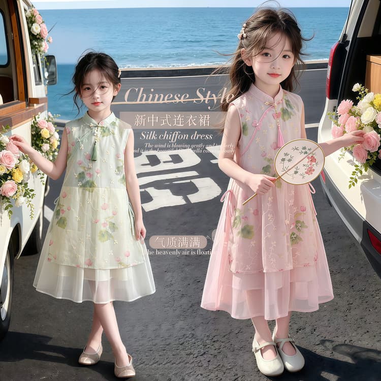Girls Chinese style dress summer 2026 new children's Hanfu cheongsam skirt summer dress new Chinese style skirt for older girls