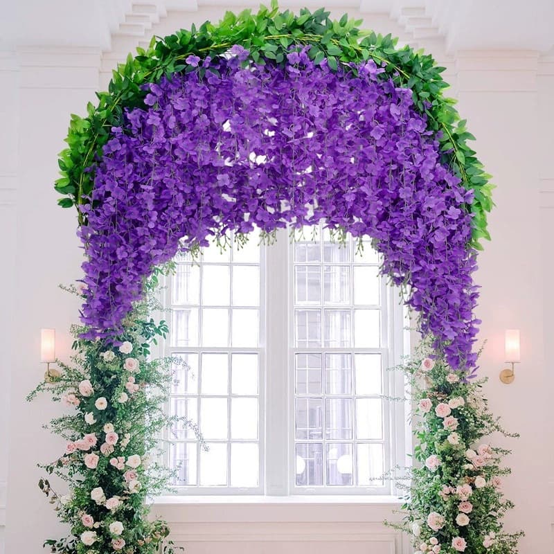 Simulated wisteria flowers, artificial flowers, rattan decorative flowers, living room garden vine plant decoration, plastic flower strips, ceiling artificial flowers