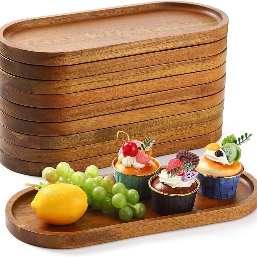 Acacia Wood Tray Coffee Tea Tray Rectangular Oval Tray Fruit Snack Tray
