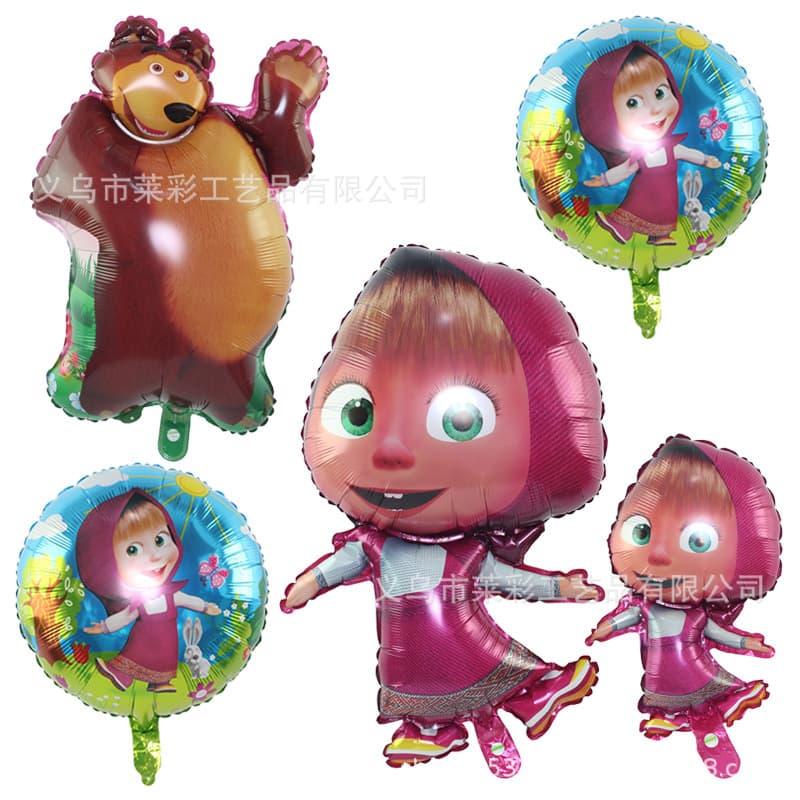 New Masha and the Bear Aluminum Foil Balloon Children's Toy Theme Birthday Party Decoration Cartoon Shape Balloon Wholesale