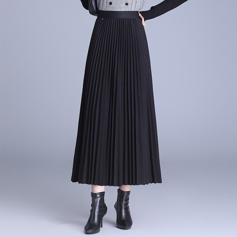 Solid Color Elegant Mid-Length Wool Skirt for Women 2026 Autumn/Winter New Korean Style Youthful Pleated Skirt