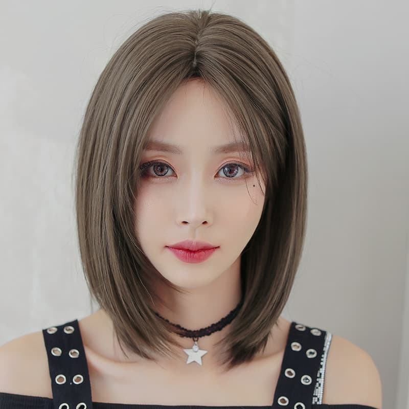 Women's Medium-Long Straight Wig Face-Slimming Short Straight Hair Factory Wholesale Middle Part Straight Shoulder-Length Wig Full Wig Cap