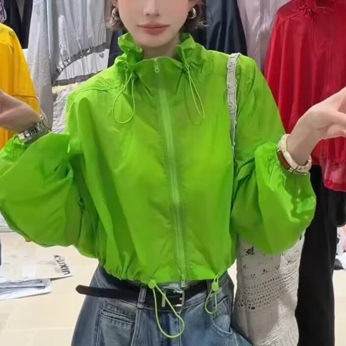 Candy Color Thin Drawstring Waist Sun Protection Jacket Women's European Product 2026 Summer New Versatile Slim Sun Protection Jacket