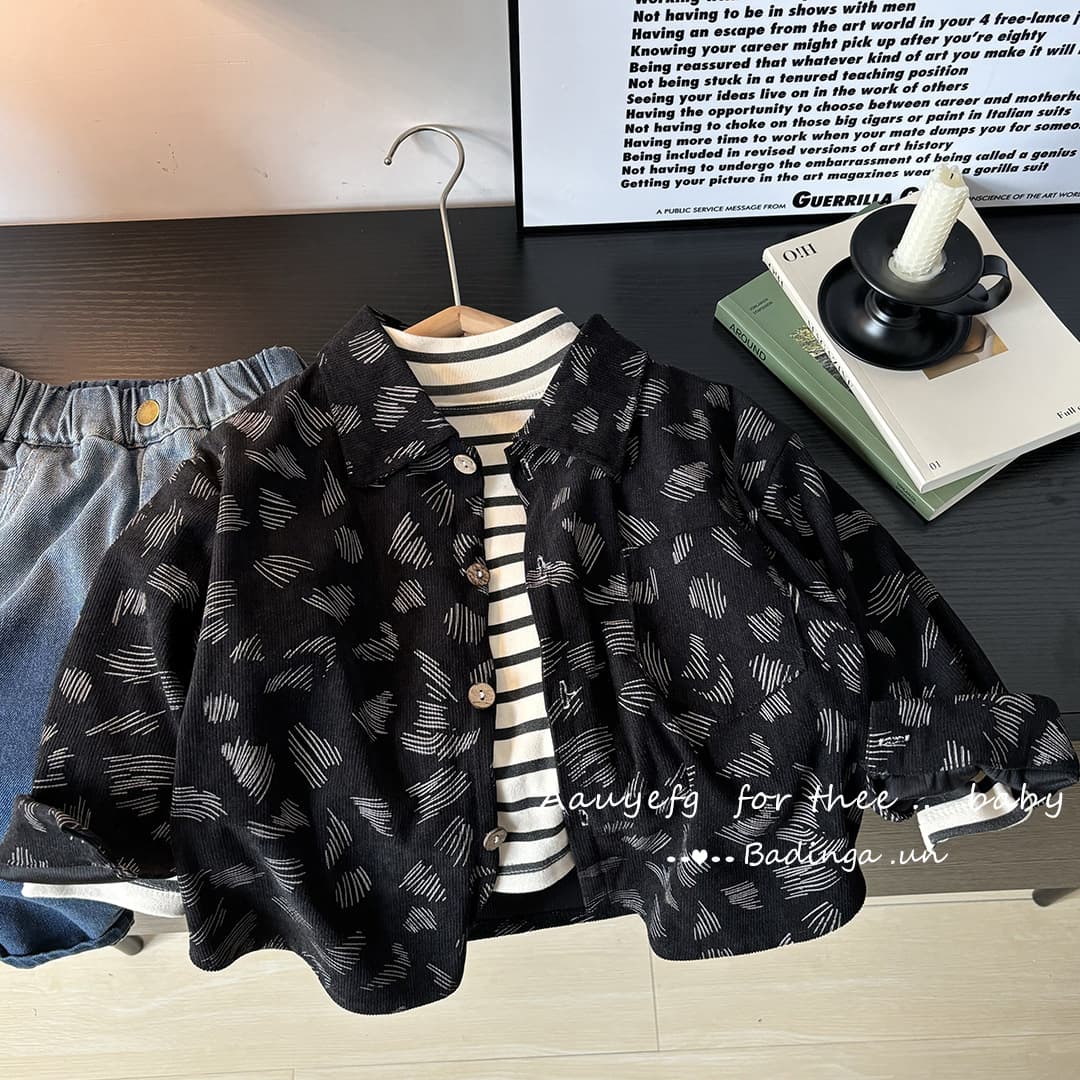 New loose-fitting, stylish cardigan for men and girls, striped children's shirt, long-sleeved children's blouse