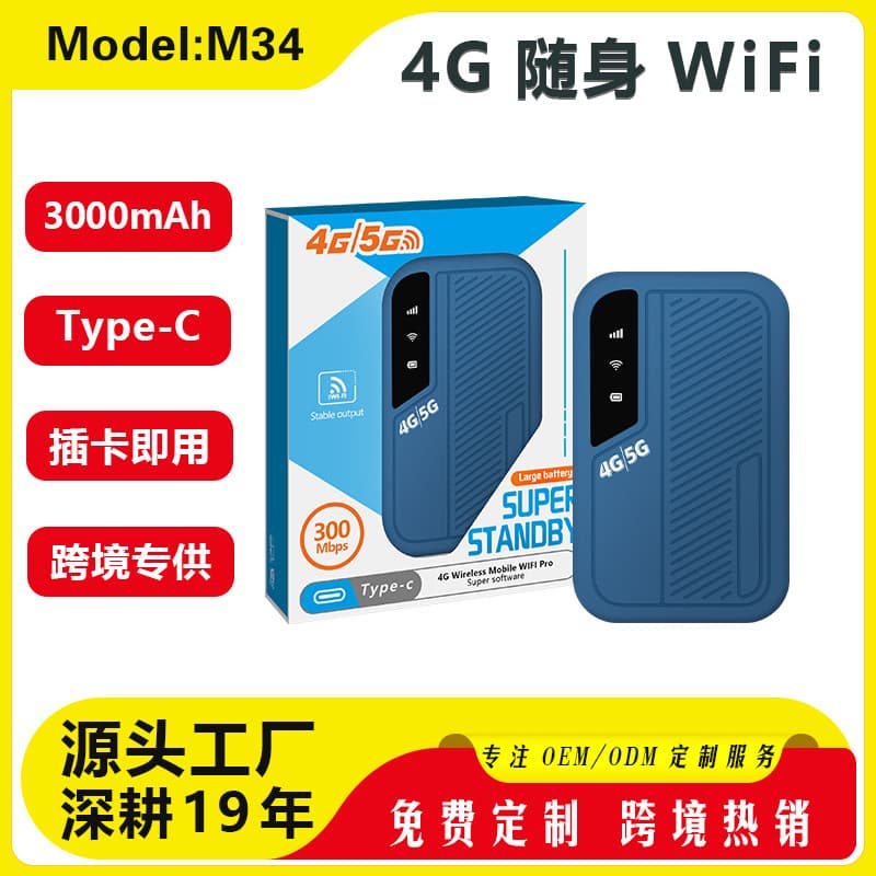 4G Portable WiFi, Wireless Portable Mobile Car Router, Supports SIM Card MIFI