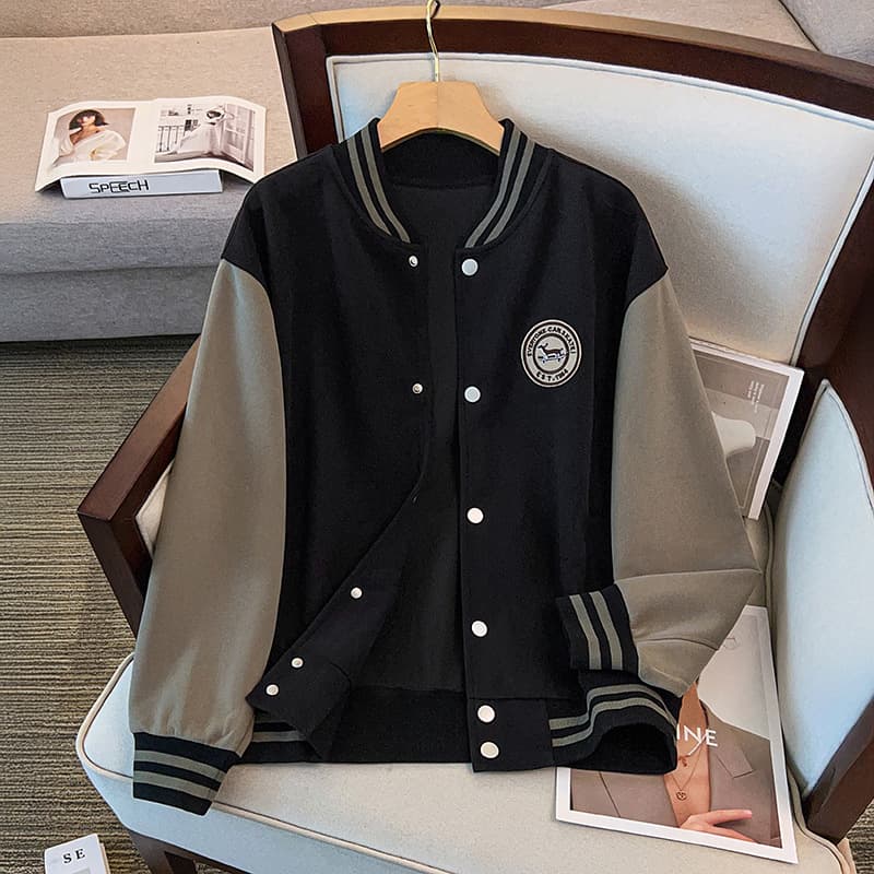 Retro Color Block Baseball Jacket for Women 2025 Autumn New Style Versatile College Style Loose Slimming Jacket Top