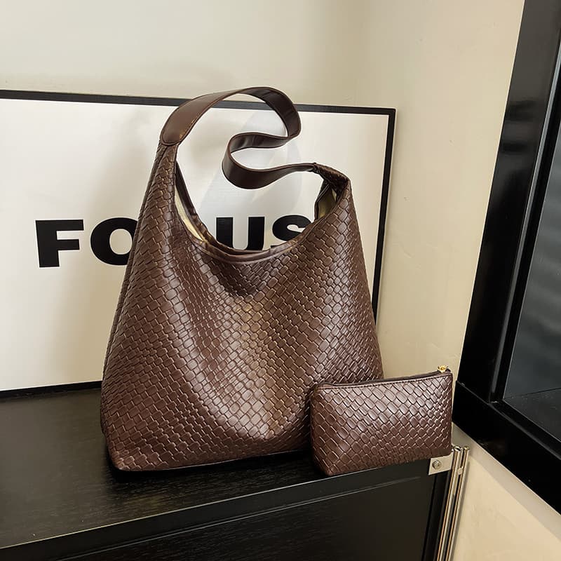 Large-Capacity Casual Retro Mother-Daughter Tote Bag for Women 2025 New Style High-End Woven Pattern Simple and Fashionable Shoulder Bag