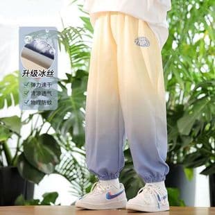 Kids Pants 2025 Summer Thin Kids Mosquito-Proof Pants Big Kids Sport Quick-Dry Pants Boys Ice Silk Gradient