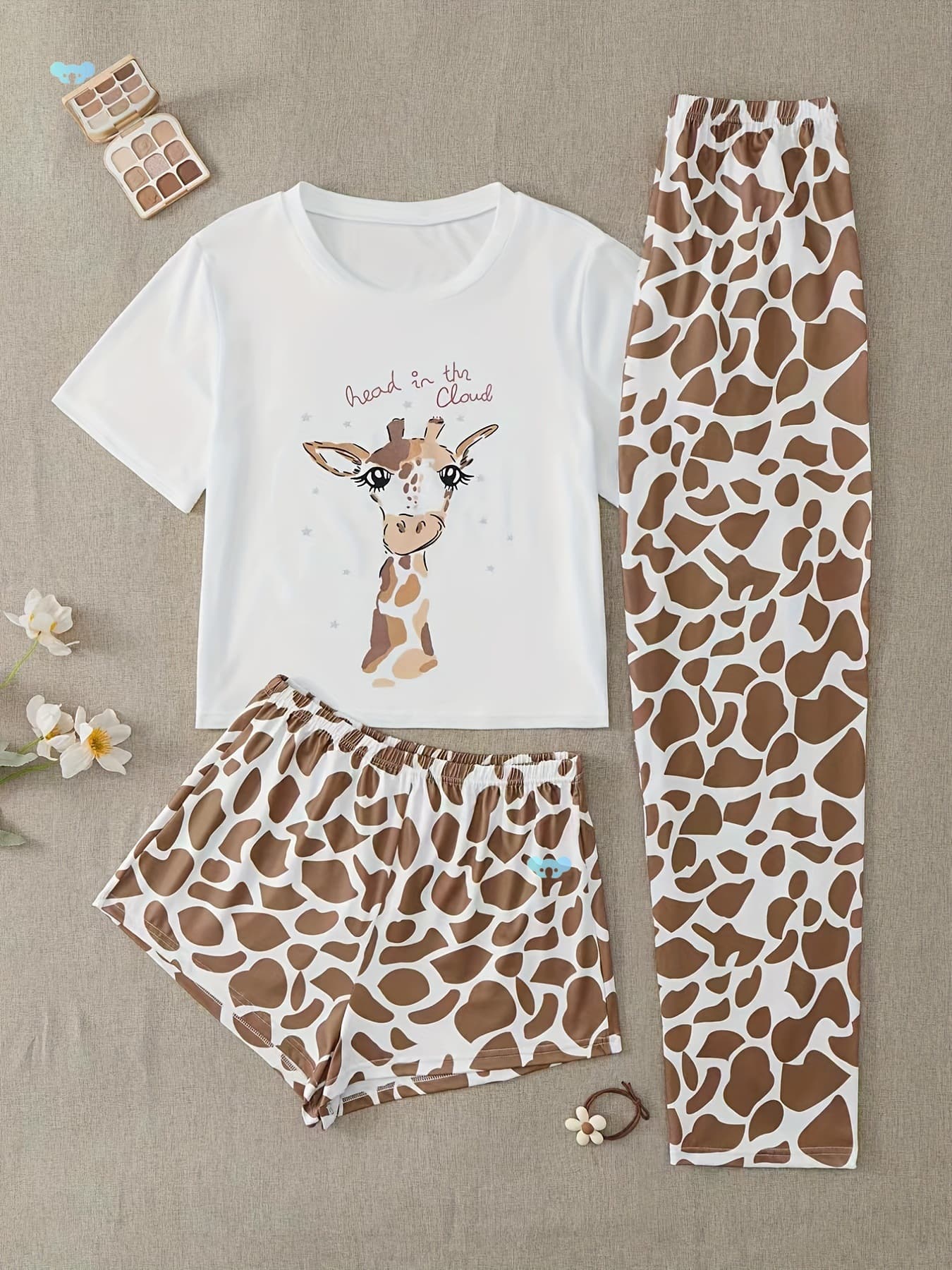 [Giraffe Print Pajama] 3pcs Women's Giraffe Print Pajama