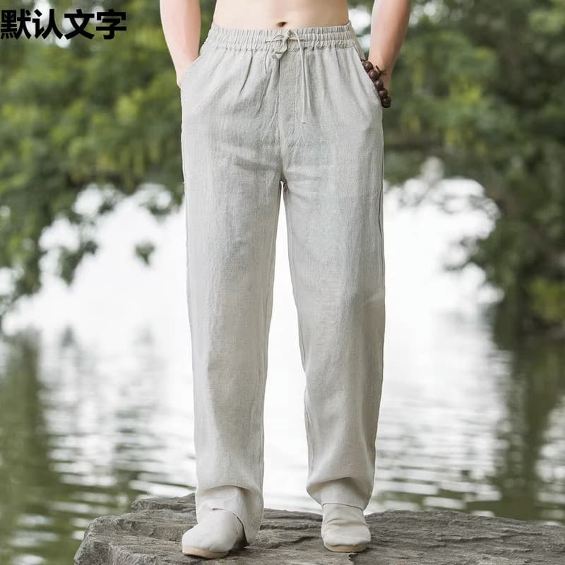 Loose Linen Men's Casual Pants Summer Thin Straight Cotton Linen Long Trousers Chinese Style Fashionable Summer Wear