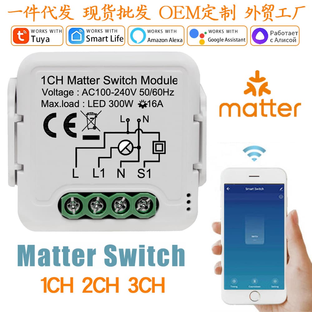 Cross-border Hot Selling Matter Smart Switch, Remote Control via Phone, Alexa Voice, HomeKit