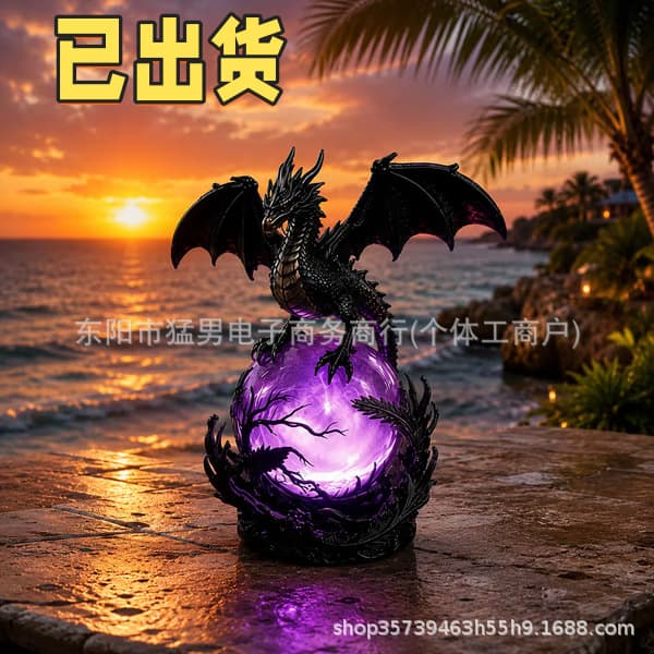 Cross-Border New Product Gothic Home Table Lamp Gothic Dragon LED Crystal Ball Lamp Resin Crafts
