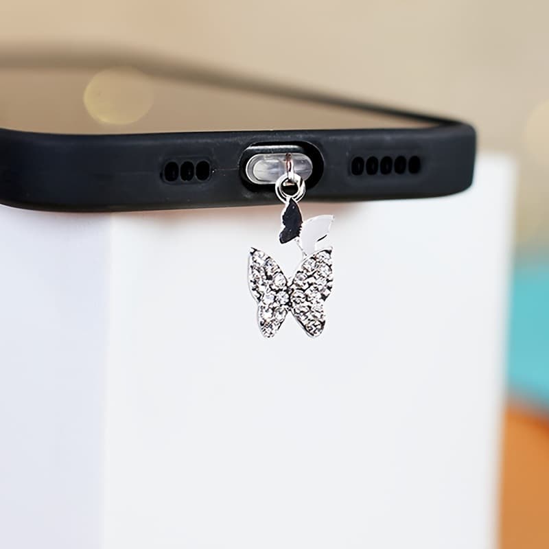 Hot Selling Diamond Inlaid Butterfly Pendant Dust Plug for Phone, Compatible with Type-C Charging Port