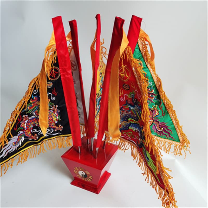 Taoist flag, five-color flag, Wuying flag, Bagua bucket base, retractable flagpole, five-color flag set, hot recommendation