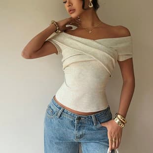 European and American Spring/Summer New Best-Selling Women's Top Sexy Fashion Cross Style One-Shoulder Off-Shoulder Slim Fit Top for Women