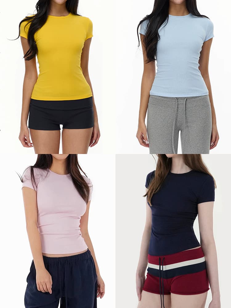 In Stock Jim Kennet Regular Shoulder Sports Short Sleeve T-Shirt Slim Fit Flattering American Style Sexy Skin-Friendly Base Top for Women