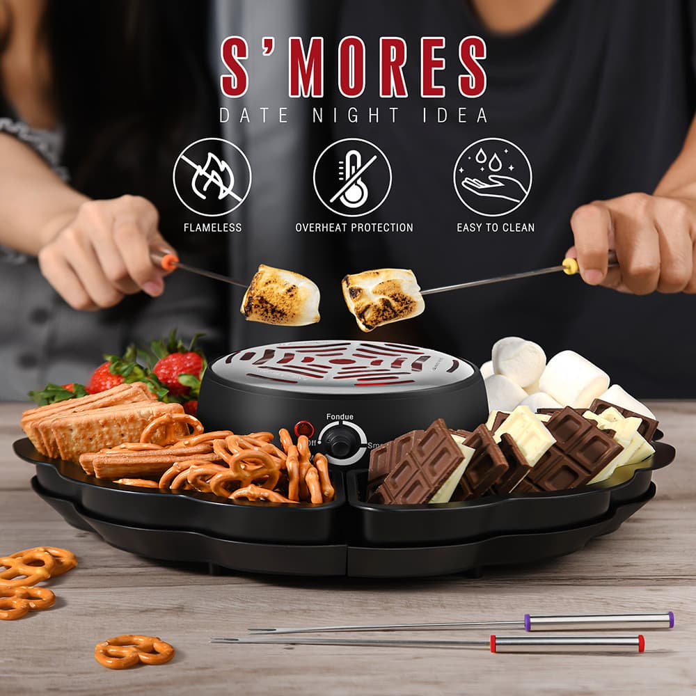 Cross-Border Chocolate Cheese Electric Cooking Pot, Stainless Steel Electric Roasted Marshmallow Gathering Stove 2-in-1 with Snack Fruit Tray Gift
