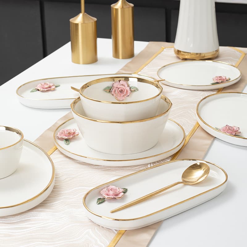 Hand-Painted Flower Ceramic Dinnerware Set - Household Rice Bowls, Hotel Plates & Bowls, Creative Cherry Blossom Tableware