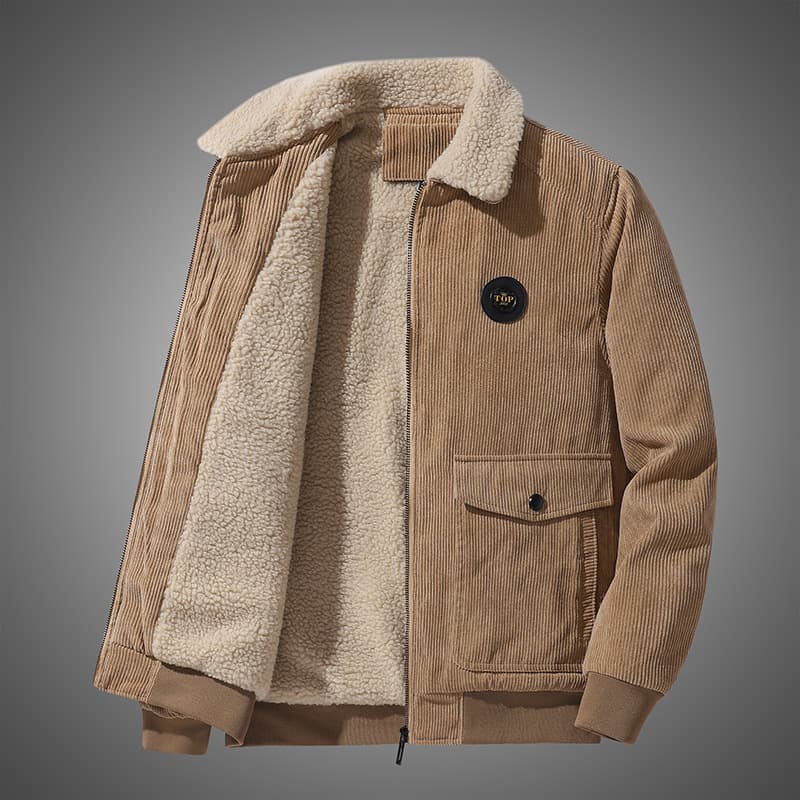 Men's Corduroy Lamb Fur Jacket Coat Thickened Casual Loose Fit Warm Winter Outerwear with Fleece Ideal for Daily Wear