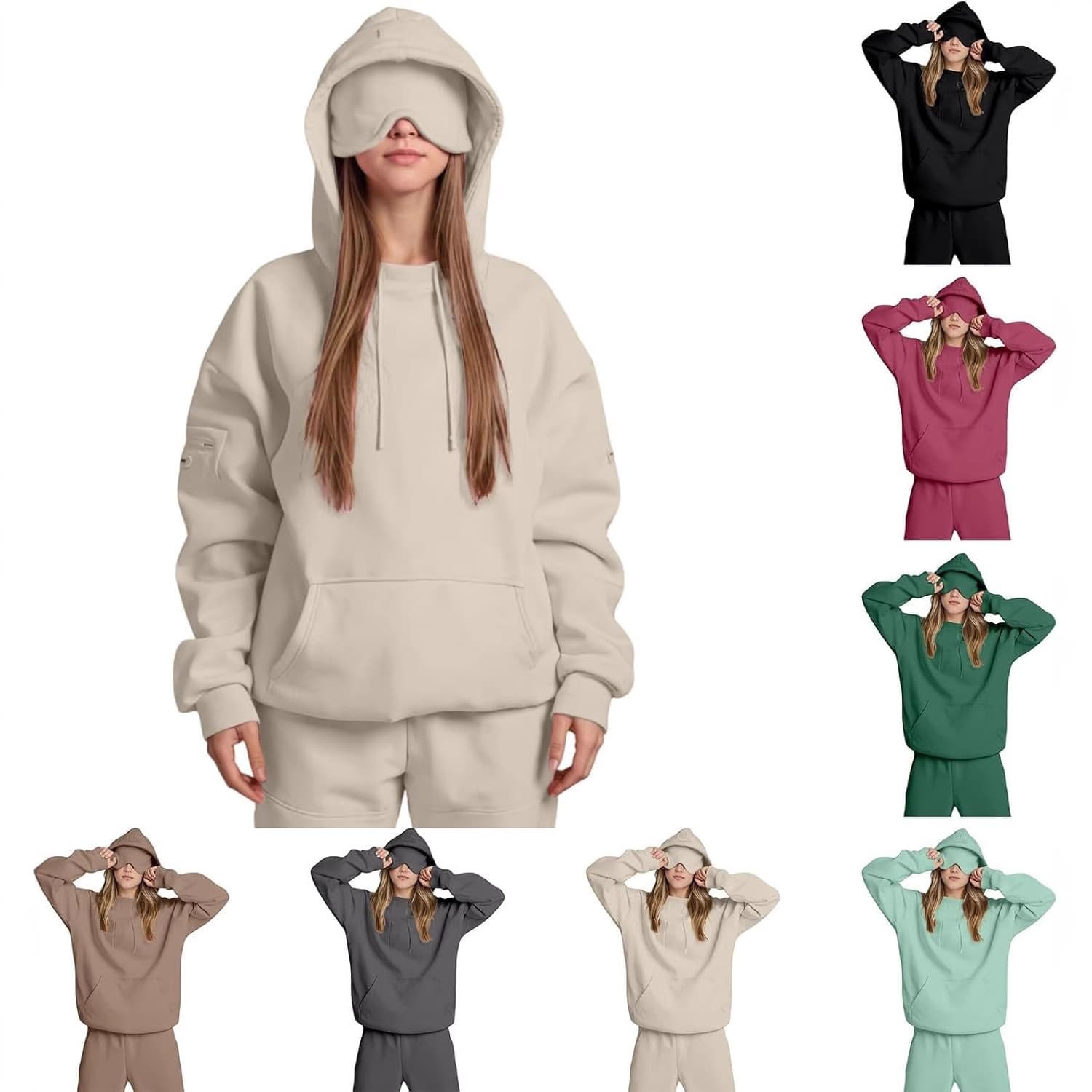 European and American cross-border independent new women's solid color hooded single piece, autumn and winter top.