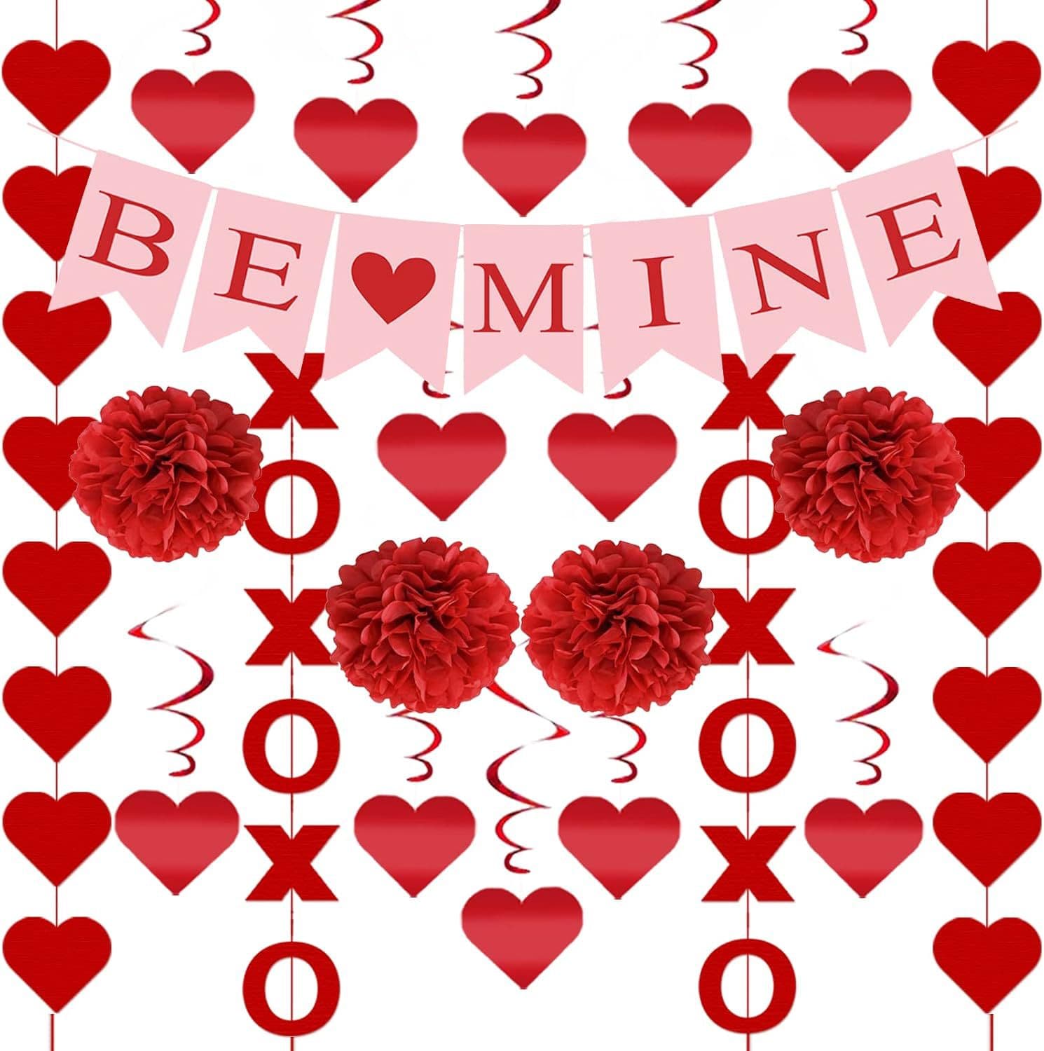 Cross-border Valentine's Day decoration BEMine banner XO flower heart-shaped swirl love pendant Happy Valentine's Day flag