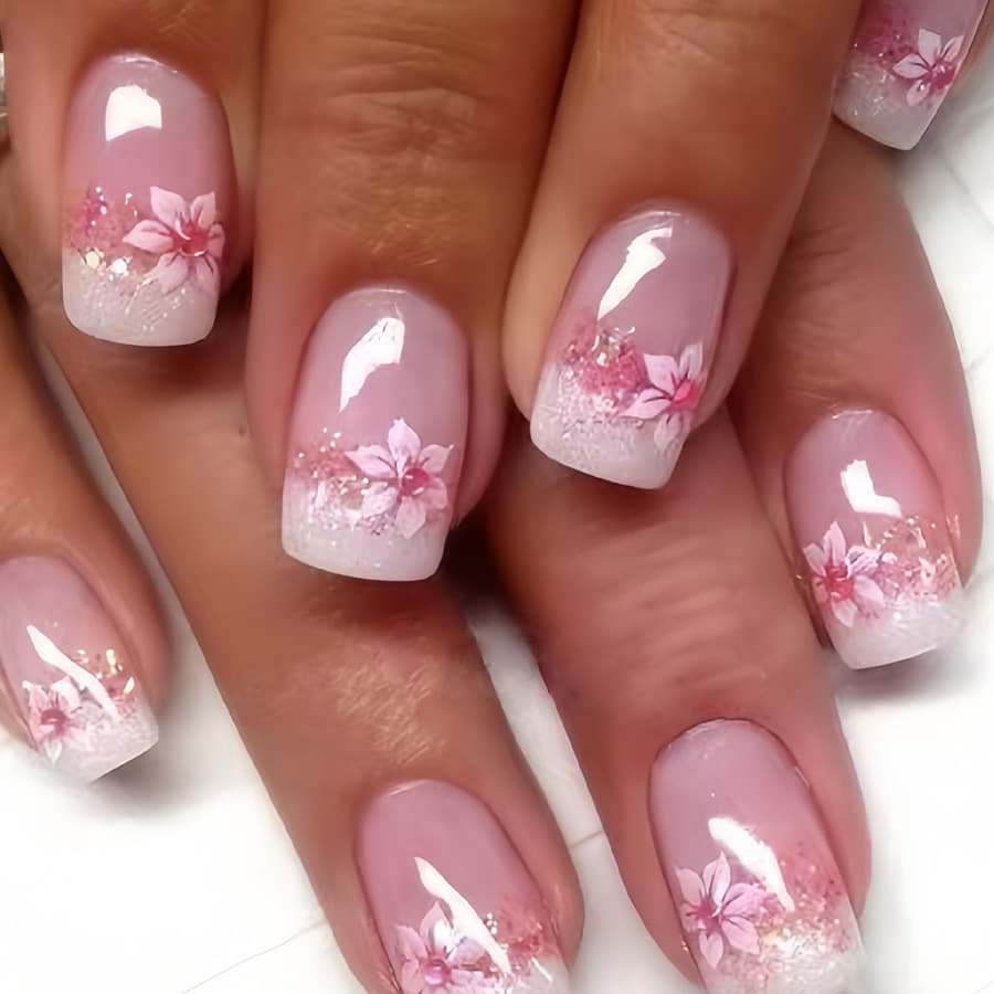 French Press-On Nails Floral Design Light Luxury Sweet Ins Style 24Pcs