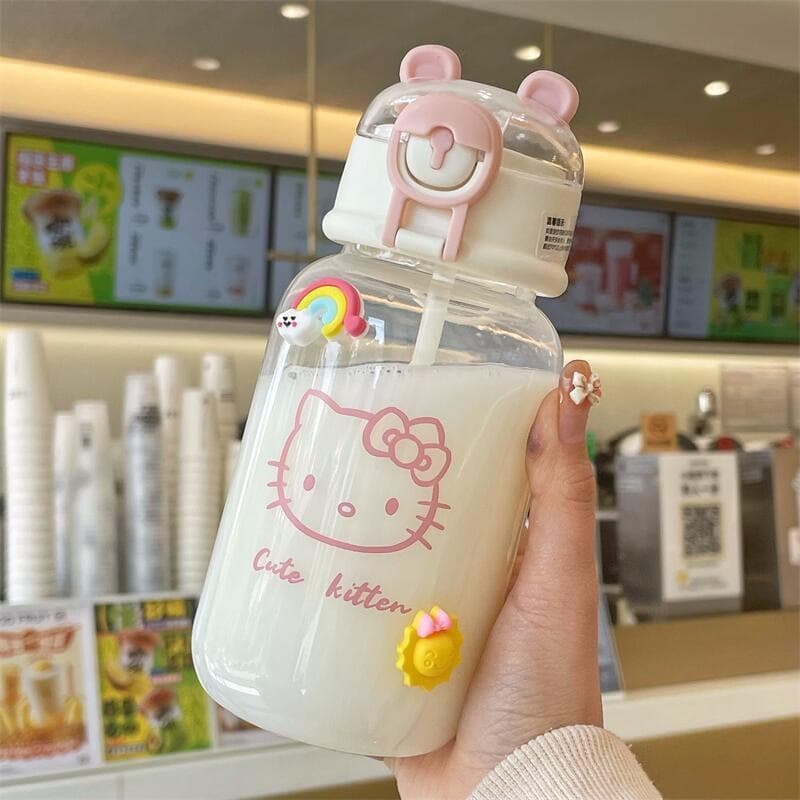 High Aesthetic Plastic Straw Cup Summer Student Cute Water Cup Ins Style Female Plastic Little Bear Handy