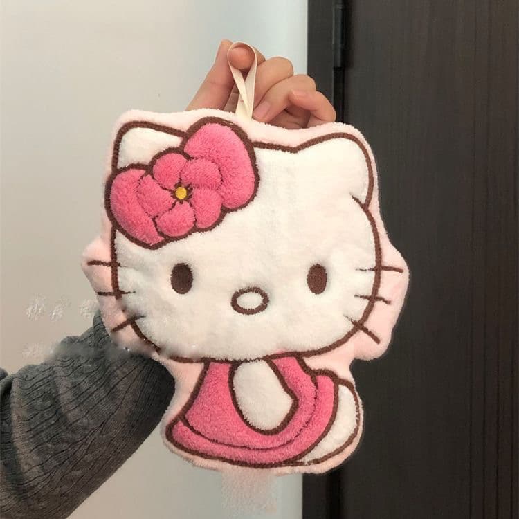 Cute KT Hand Towel Face Towel Hanging Style Kitchen Bathroom Double-Layer Thick Soft Cute Towel Home Gift