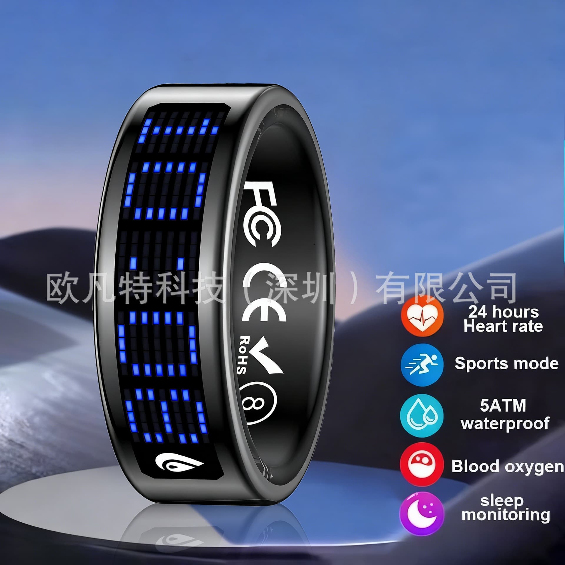 Smart ring touch display heart rate blood oxygen sleep detection exercise step counting ring time display