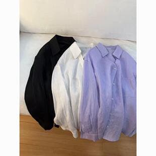 French White Linen Old Money Style Shirt for Women Summer Thin Loose Purple Cotton-Linen Shirt Long Sleeve Sun Protection Top