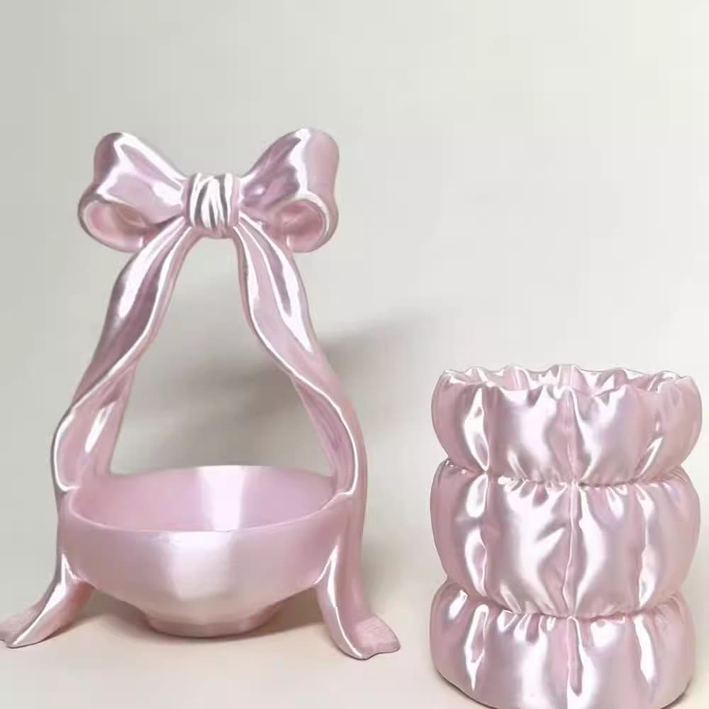 Stylish Large-Capacity Silk Pen Holder 3D Printed Stationery Storage Bucket Makeup Brush Holder Desktop Decorative Ornament