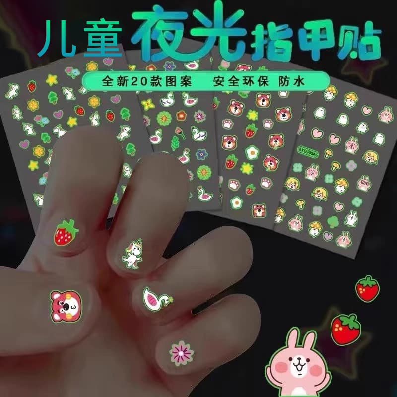 3D Cartoon Bunny Glow-in-the-Dark Nail Stickers for Princess Babies, Waterproof Nail Art Stickers for Little Girls, Toy Nail Stickers