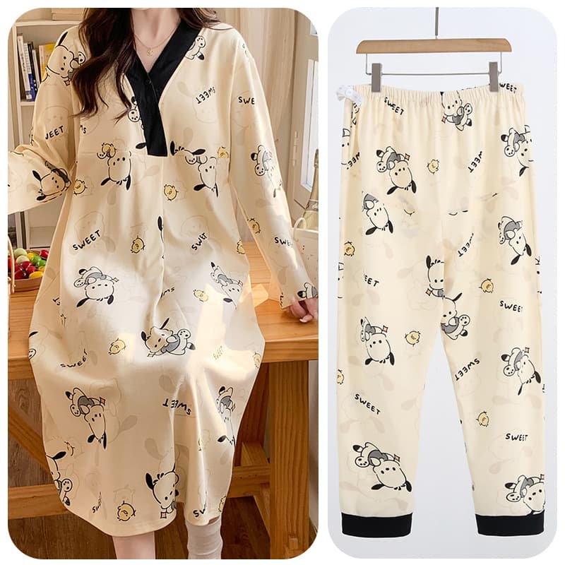 Maternity Hospital Gown for Delivery Room with Built-in Bra Pads, Cotton Summer Thin Style, Pure Cotton Plus Support Belly Pants, Postpartum Sleep Dress, Nursing