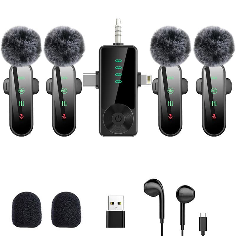 H19 One-To-Four Cross-Border New Model Three-In-One Wireless Lavalier Microphone for TikTok Live Streaming Wholesale