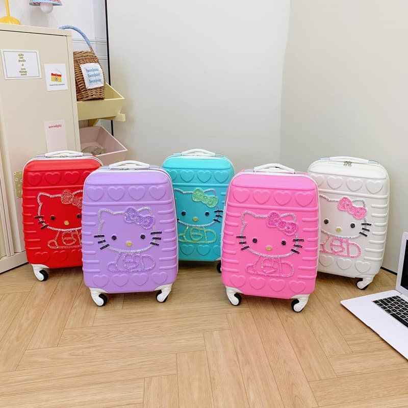 Cross-border 16-inch Kids Rolling Luggage Cute Cartoon KT Cat Travel Suitcase Korean Style Student Luggage Spinner Wheel Case